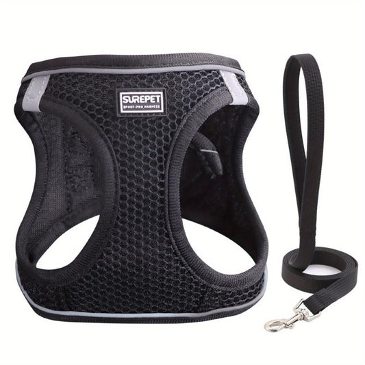 Pet Mesh Harness Stretchable Suede Shoulder Strap With Leash Set