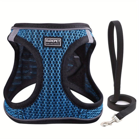 Pet Mesh Harness Stretchable Suede Shoulder Strap With Leash Set