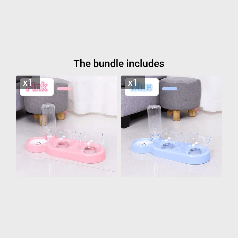 Elevated Dog Bowls with Water Dispenser & Double Feeder