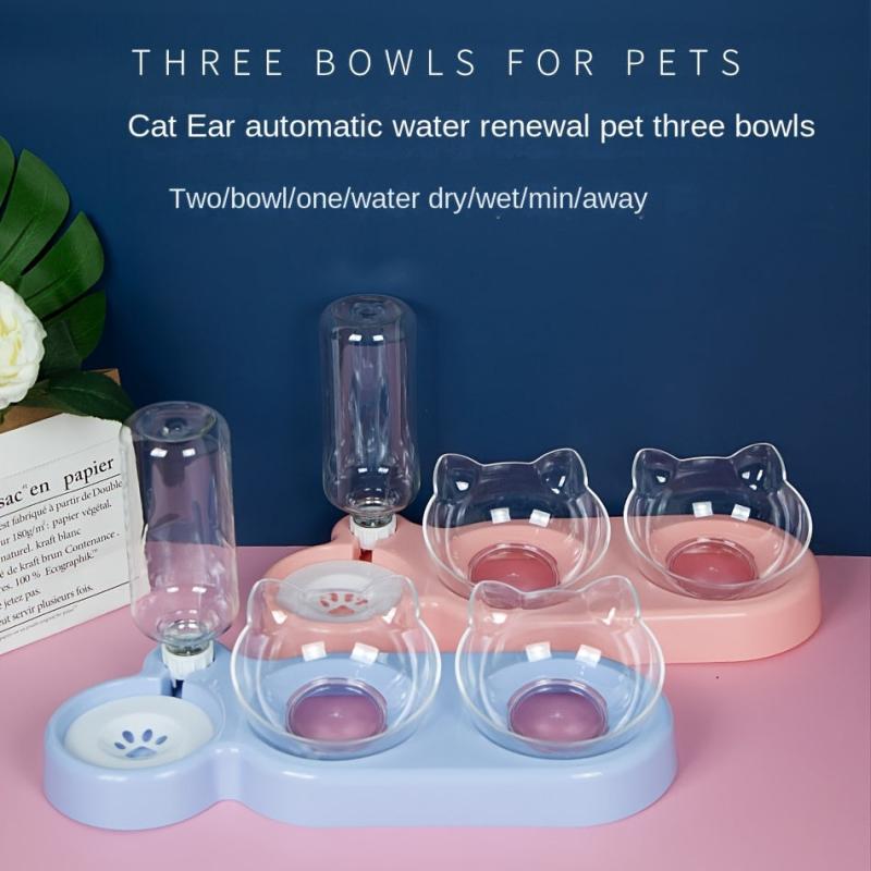 Elevated Dog Bowls with Water Dispenser & Double Feeder