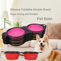 Collapsible Silicone Dog Travel Bowls 2 In 1 Double Bowls