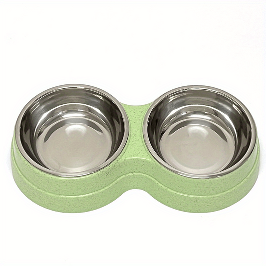 2-in-1 Double Pet Bowls Cat Food and Water Feeder with Stainless Steel Bowls