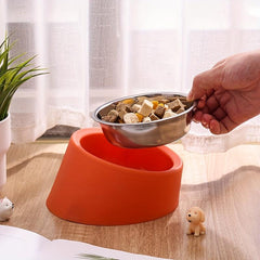 Stainless Steel Dog Bowl with Stand Non-slip Anti-overturning Inclined Design
