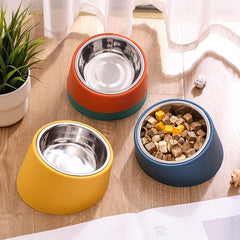 Stainless Steel Dog Bowl with Stand Non-slip Anti-overturning Inclined Design