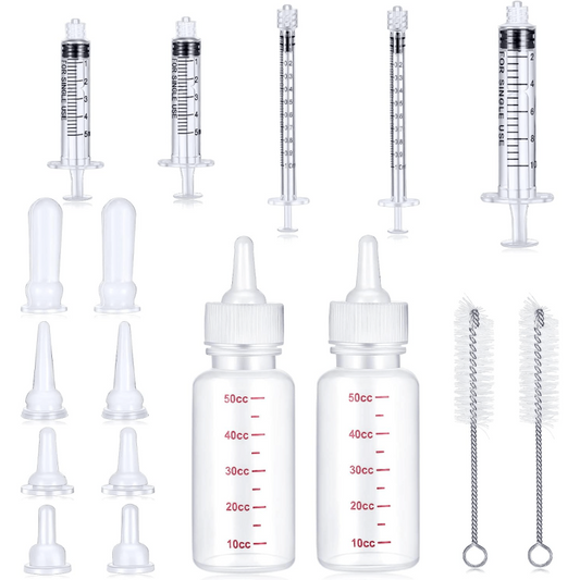 Pet Nursing Bottle Kit 17pcs 2 Bottles 8 Pacifiers 5 Syringes 2 Brushes