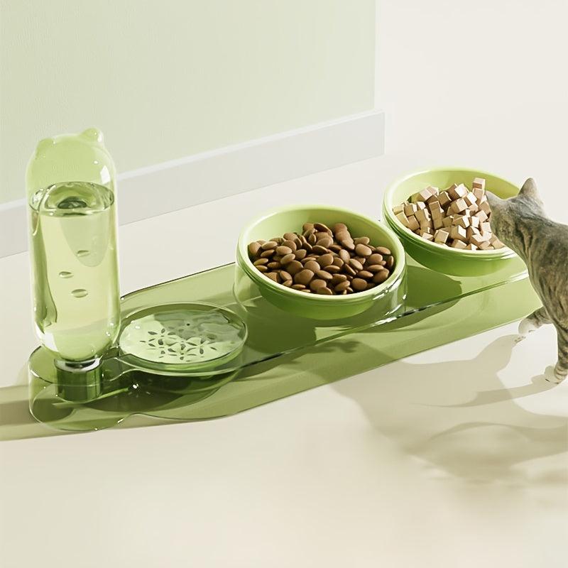 Elevated Cat Feeder with Auto Water Bottle