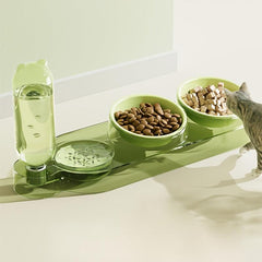 Elevated Cat Feeder with Auto Water Bottle