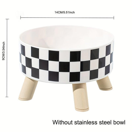 Elevated Graphic Pattern Cat Bowl With Wooden Stand