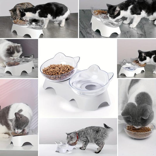 Plastic Elevated Double Pet Bowls for Indoor Cats