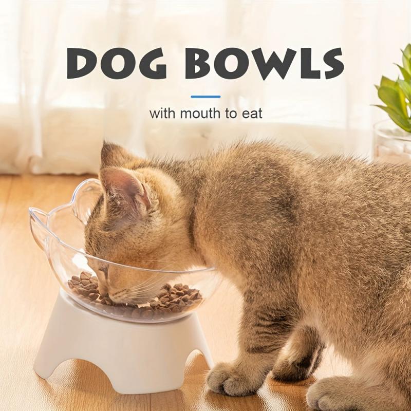 2pcs Raised Cat Bowl Plastic Food Water Feeder with Stand