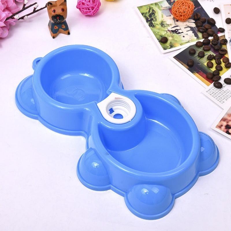 Non-slip Plastic Pet Double Bowls for Cats Dogs - 2 in 1 Food and Water Bowl