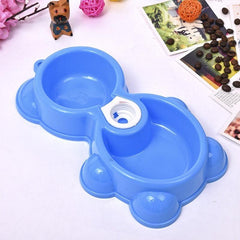 Non-slip Plastic Pet Double Bowls for Cats Dogs - 2 in 1 Food and Water Bowl
