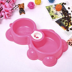 Non-slip Plastic Pet Double Bowls for Cats Dogs - 2 in 1 Food and Water Bowl