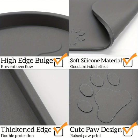 Square Paw Print Dog Food Mat Silicone Pet Bowl Pad