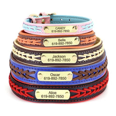Personalized Braided Dog Collar with Engraved Nameplate - Secure Pet ID Tag
