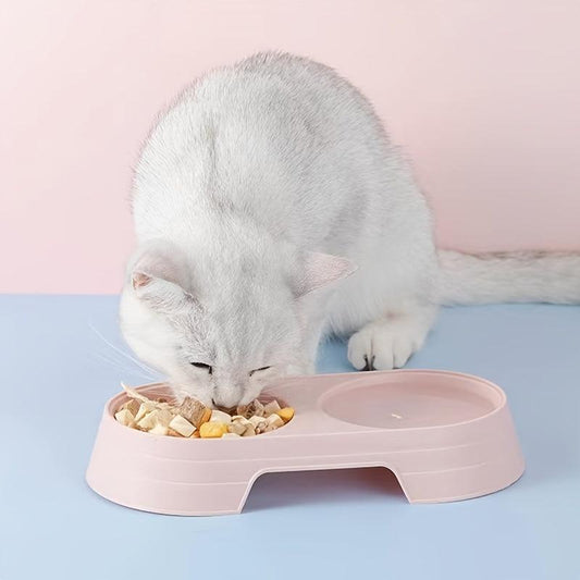 Plastic Cat Bowl with Food Spoon Elevated Pet Feeding Supplies