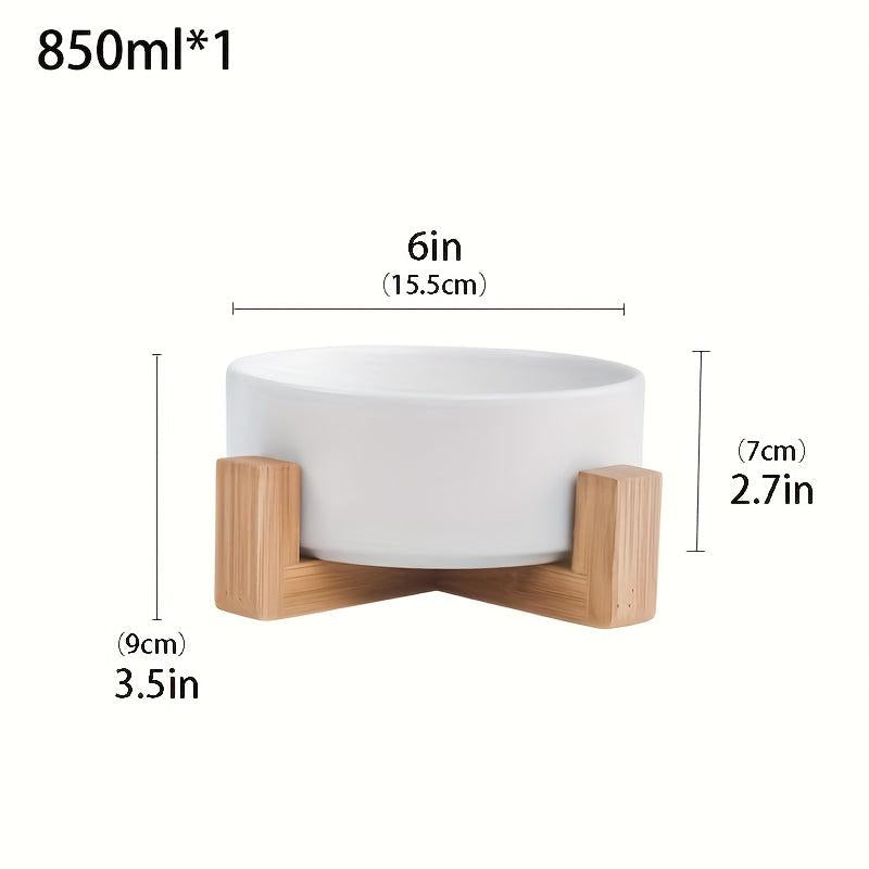 Ceramic Raised Pet Bowl with Wooden Stand