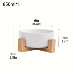 Ceramic Raised Pet Bowl with Wooden Stand