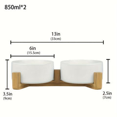 Ceramic Raised Pet Bowl with Wooden Stand