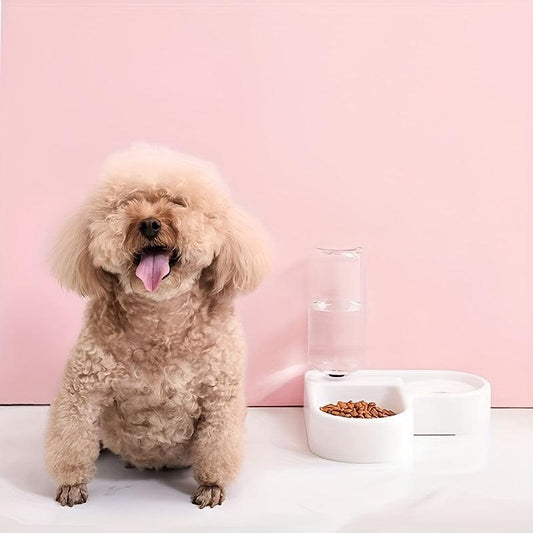 2-in-1 Pet Double Bowl with Automatic Water Bottle & Bell Ball Toy