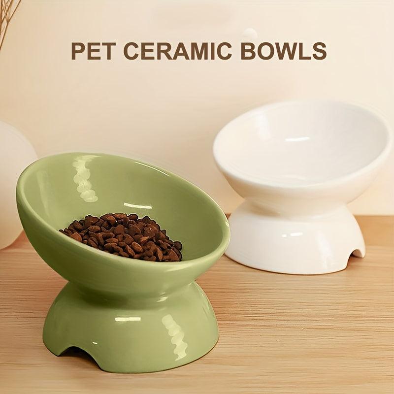 Ceramic Tilted Pet Bowls with Stand for Dogs and Cats