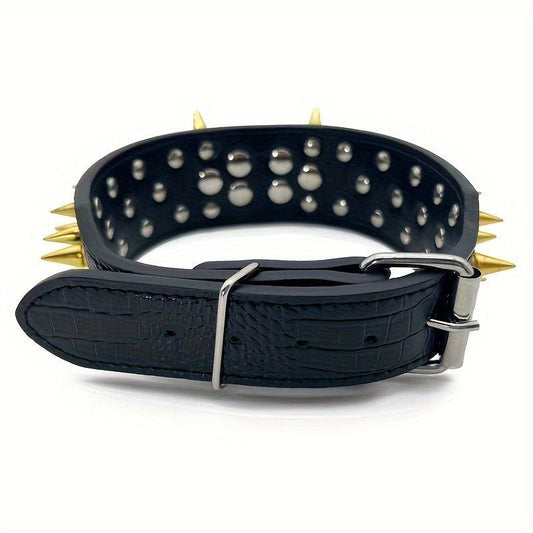 Golden Spikes Studded Dog Collar Leather for Medium and Large Dogs