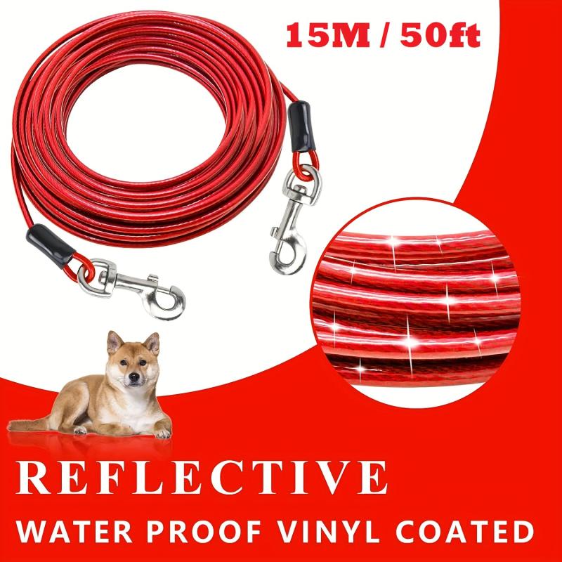 15M 49ft Reflective Dog Tie Out Cable Stainless Steel Wire Dog Leash