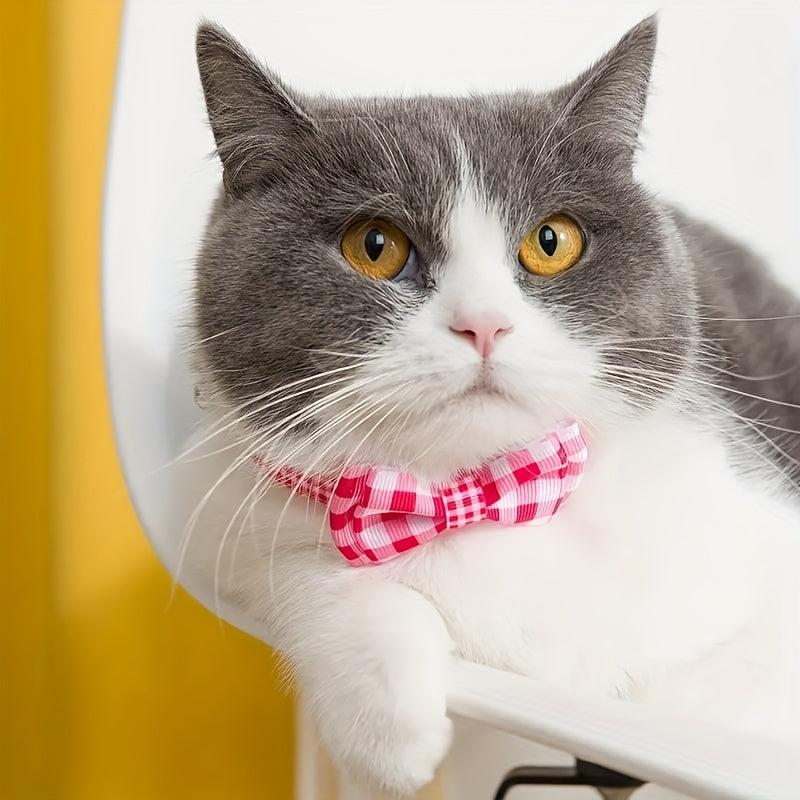 Plaid Bow Tie Collar for Cat & Dog, Adjustable Small Dog Collar