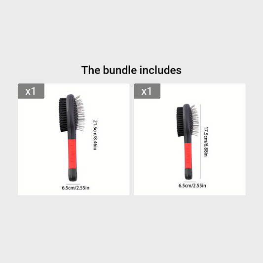 Double Sided Pet Bath Brush with Massage Handle for Dogs and Cats