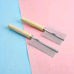 Professional Pet Grooming Tool Double Row Slicker Brush with Wooden Handle
