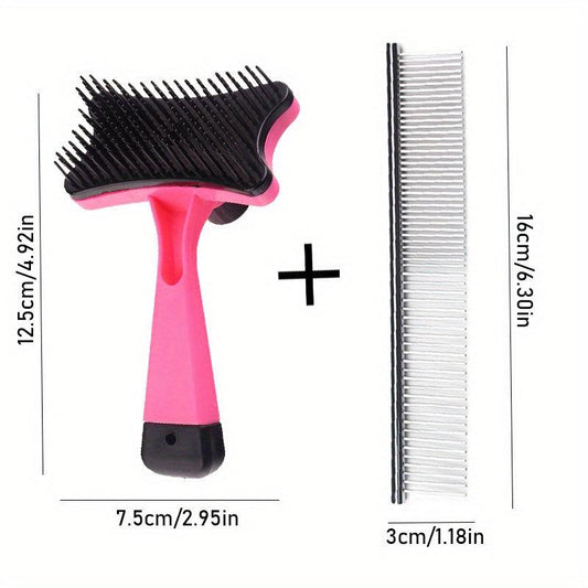 2pcs Pet Grooming Brush Set - Removes Tangles Mats Shedding Hair