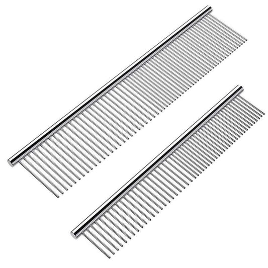 2 Pack Stainless Steel Pet Comb with Rounded Teeth for Tangle Removal