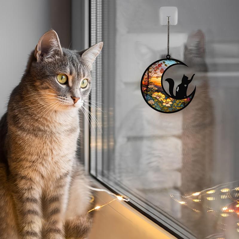 Cat Memorial Suncatcher Pet Loss Stained Glass Light Catcher For Cat Christmas