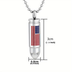 Stainless Steel American Flag Bullet Pendant Cremation Urn Necklace