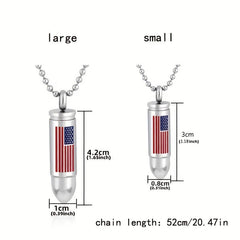 Stainless Steel American Flag Bullet Pendant Cremation Urn Necklace