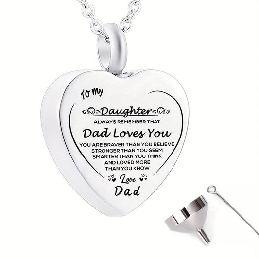 Heart Shaped Cremation Jewelry Keepsake Urn Necklace - Silver Stainless Steel