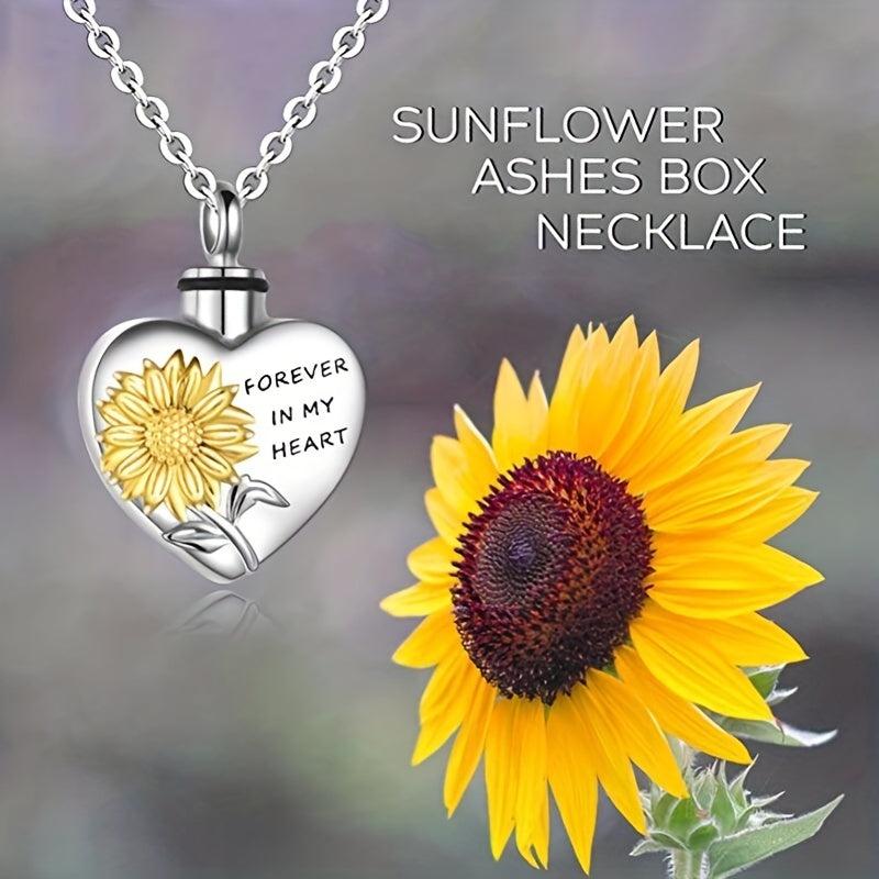Heart Sunflower Pet Memorial Urn Necklace Cremation Jewelry