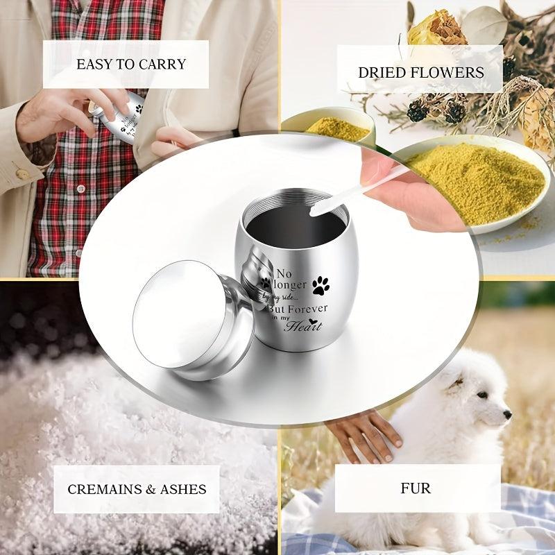 Stainless Steel Pet Paw Print Urn Dog Ashes Container Memorial Cremation