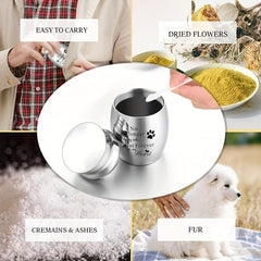 Stainless Steel Pet Paw Print Urn Dog Ashes Container Memorial Cremation