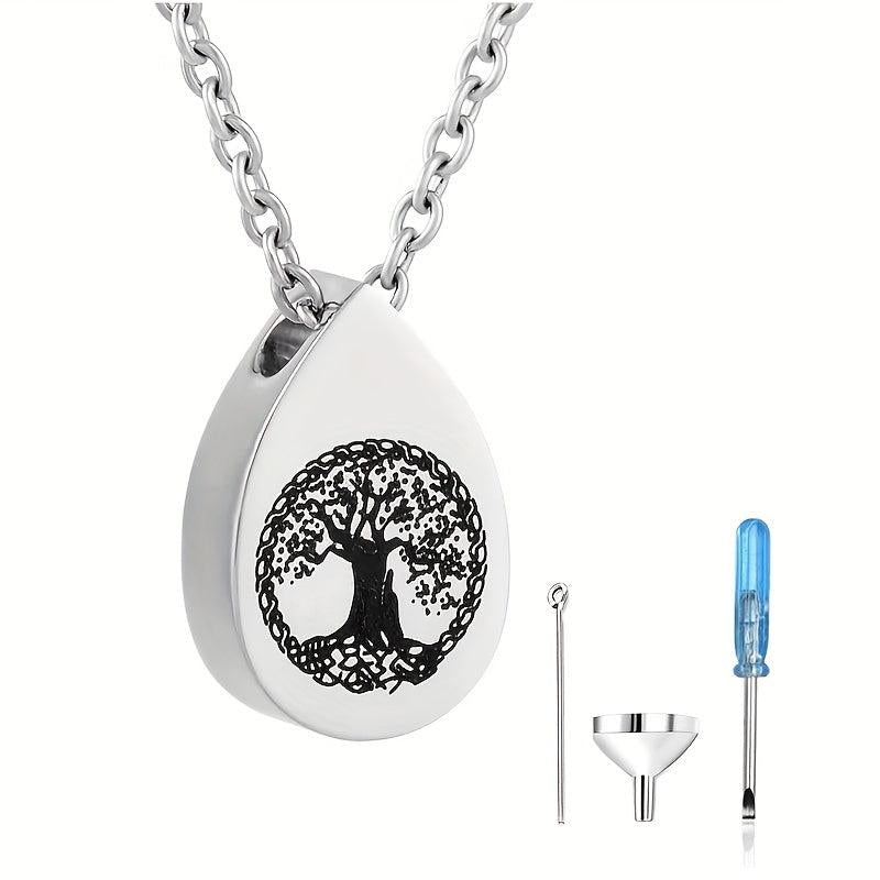 Tree of Life Teardrop Urn Necklace for Ashes