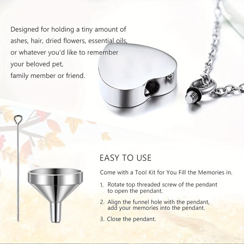 Pet Memorial Necklace Heart Pendant Cremation Urn for Cat Dog Ashes Jewelry