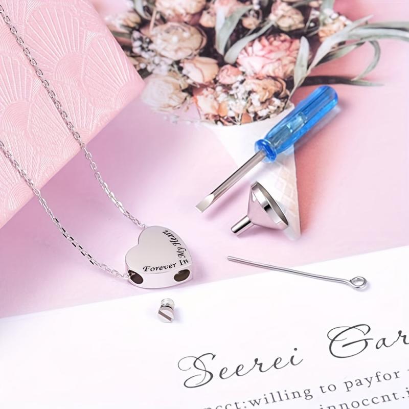 Heart Pendant Memorial Urn Necklace Ashes Holder Stainless Steel