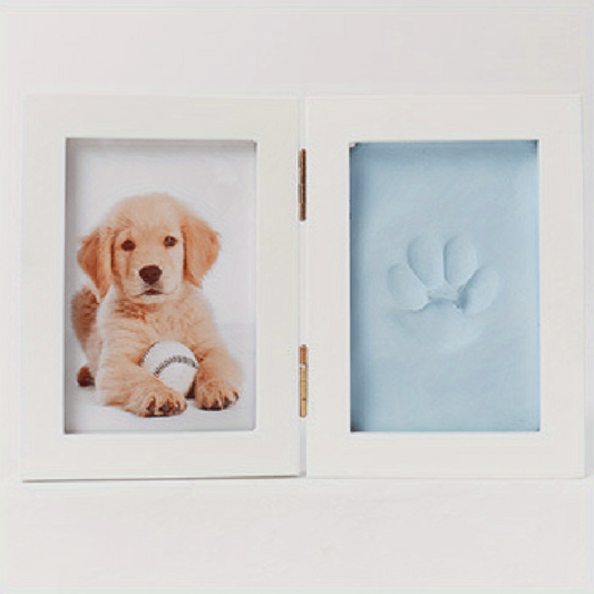 Pet Paw Print Keepsake Kit Wooden Photo Frame With Memorial Clay Imprint