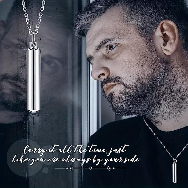 Stainless Steel Cremation Necklace for Ashes with Silver Urn Cylinder