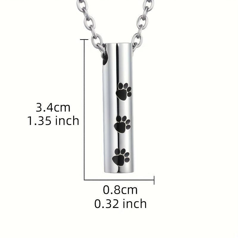 Minimalist Dog Paw Bar Cylinder Cremation Urn Pendant Necklace