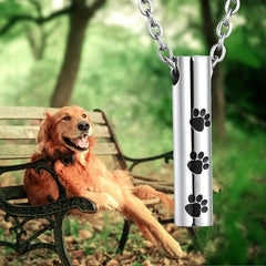 Minimalist Dog Paw Bar Cylinder Cremation Urn Pendant Necklace
