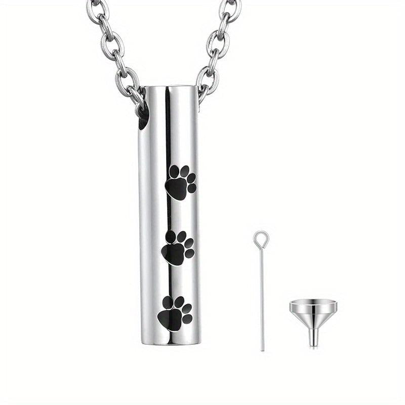 Minimalist Dog Paw Bar Cylinder Cremation Urn Pendant Necklace