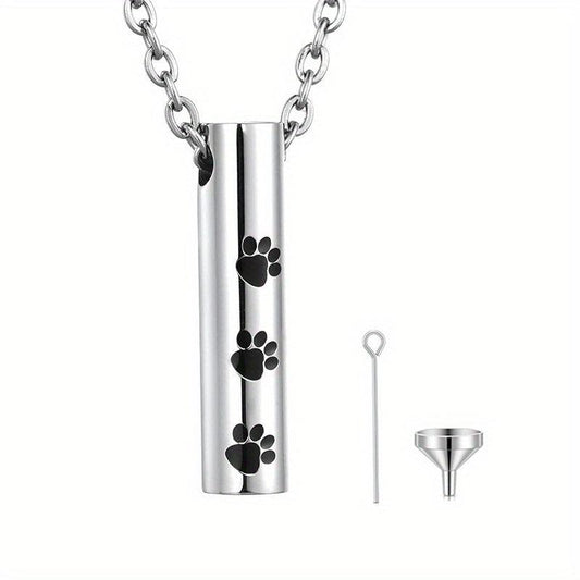 Minimalist Dog Paw Bar Cylinder Cremation Urn Pendant Necklace