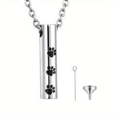 Minimalist Dog Paw Bar Cylinder Cremation Urn Pendant Necklace