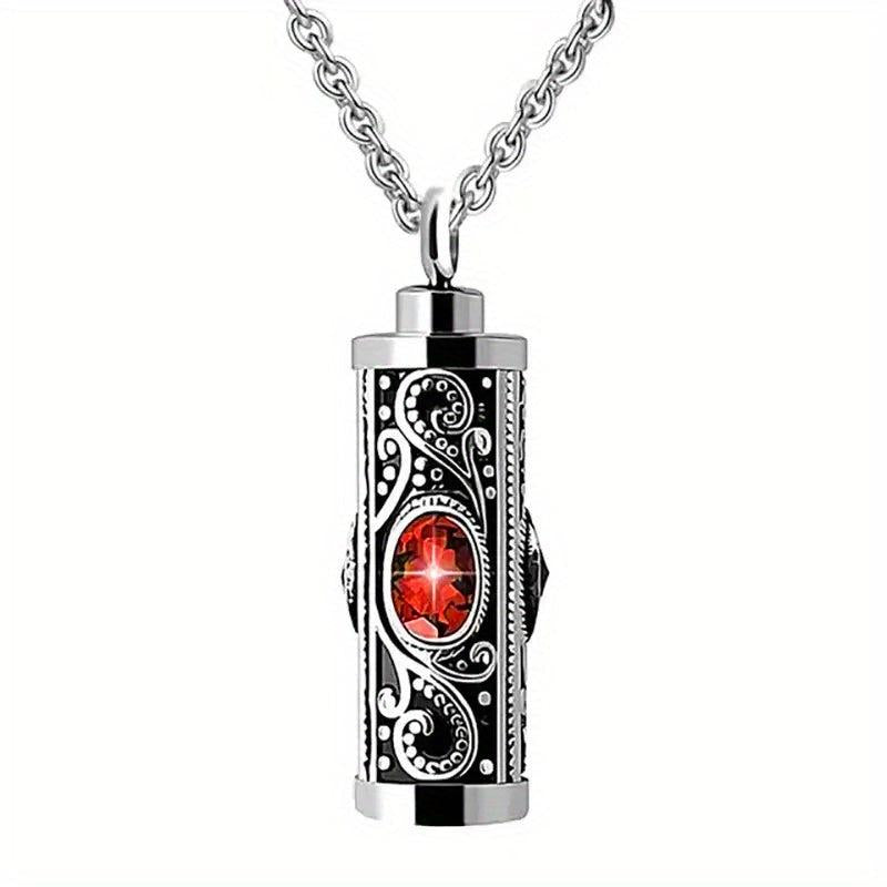 Stainless Steel Memorial Urn Pendant Necklace with Birthstone Crystal